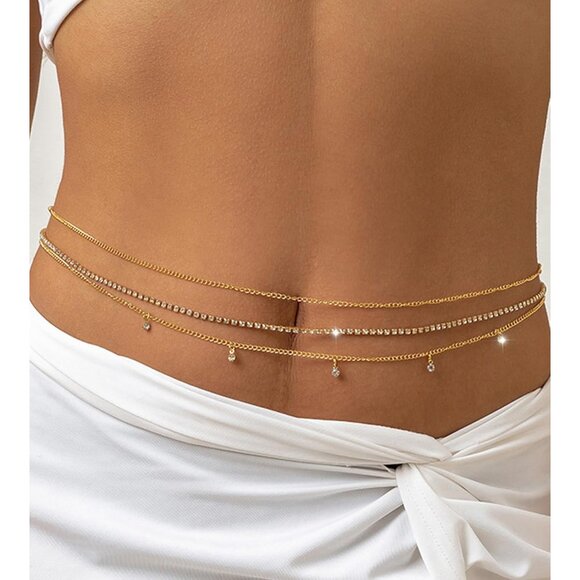 Women D1 Waist Chain Rhinestone Silver Bra Lingerie Bikini Top Lingerie Chain - Picture 2 of 3